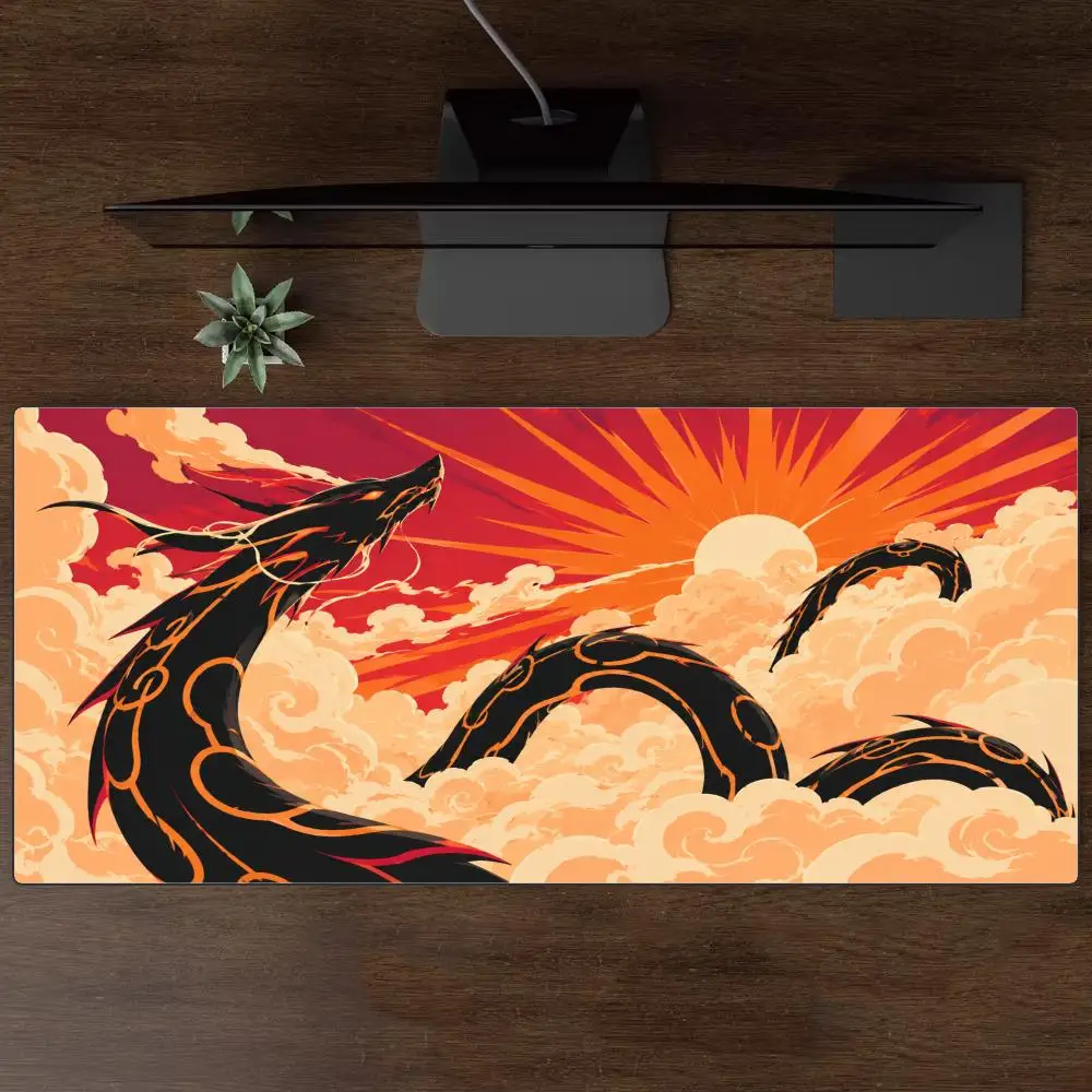 Fiery Lava Dragon Sunset Clouds Gaming Mouse Pad, Stitched Edge Anti-Slip Rubber Mat for Gaming, Office Decor & Gamer Gifts