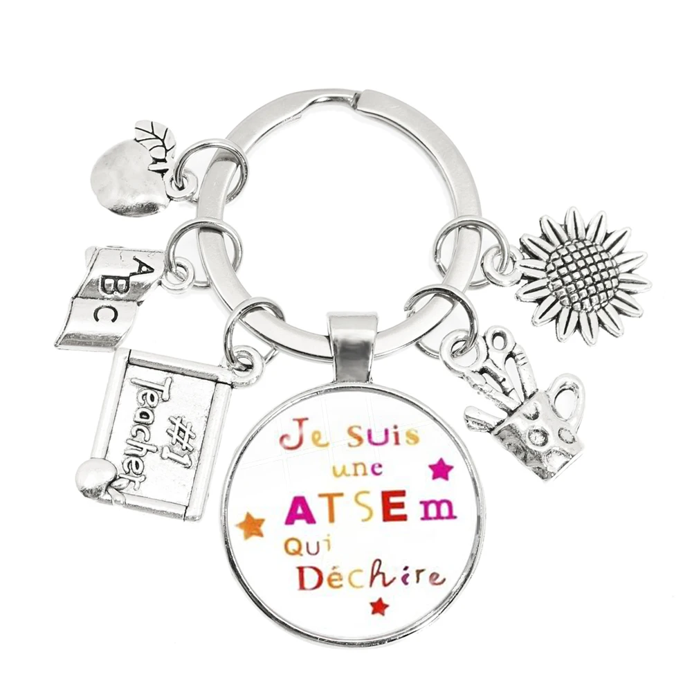 Merci Maitresse Teacher KeyChains 25 MM Glass Dome Thank You DIY Jewelry Making keychain Teacher's Day Jewelry Gift