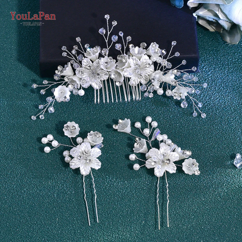 

YouLaPan Luxury Bride Hair Clips Setting Shell Flower Wedding Hair Comb Pearl Crystal Bridesmaid Headwear Accessories HP755