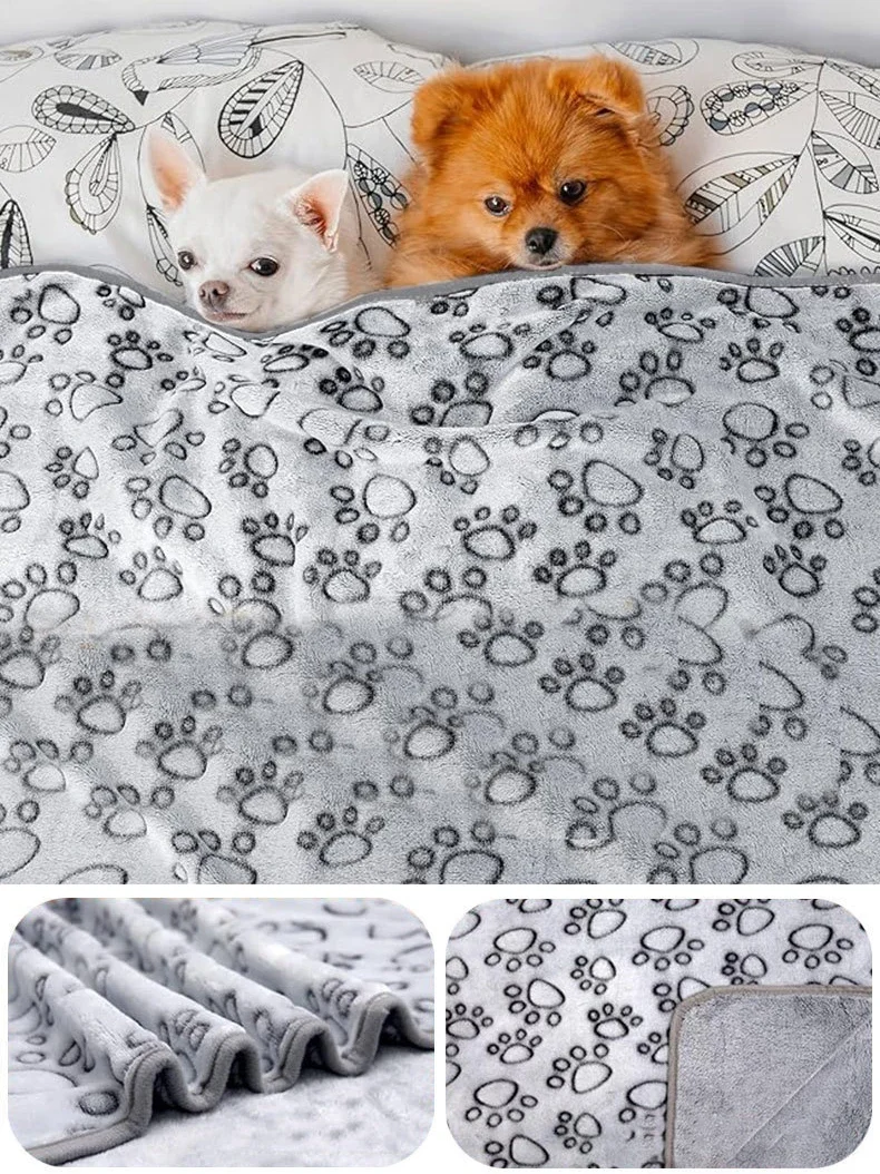 Weiche, flauschige, hochwertige Haustierdecke aus Flanell, Hundeschlafdecke mit Pfotenmuster, Haustiermatte, warme, bequeme Decke für Katzen und Hunde – Detail 2