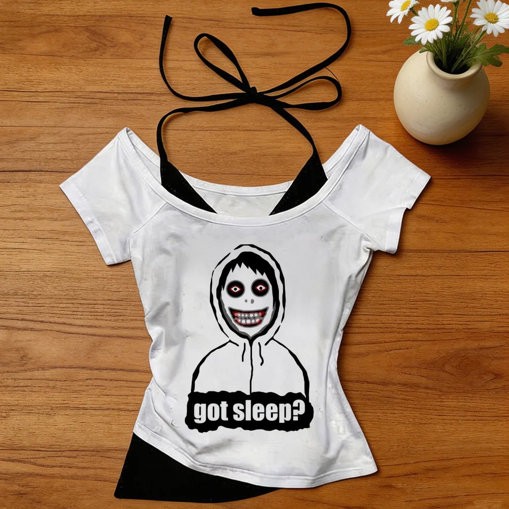 Jeff the Killer crop top female japanese jojifuku vintage korean fashion kawaii top tees jojifuku kawaii grunge japanese