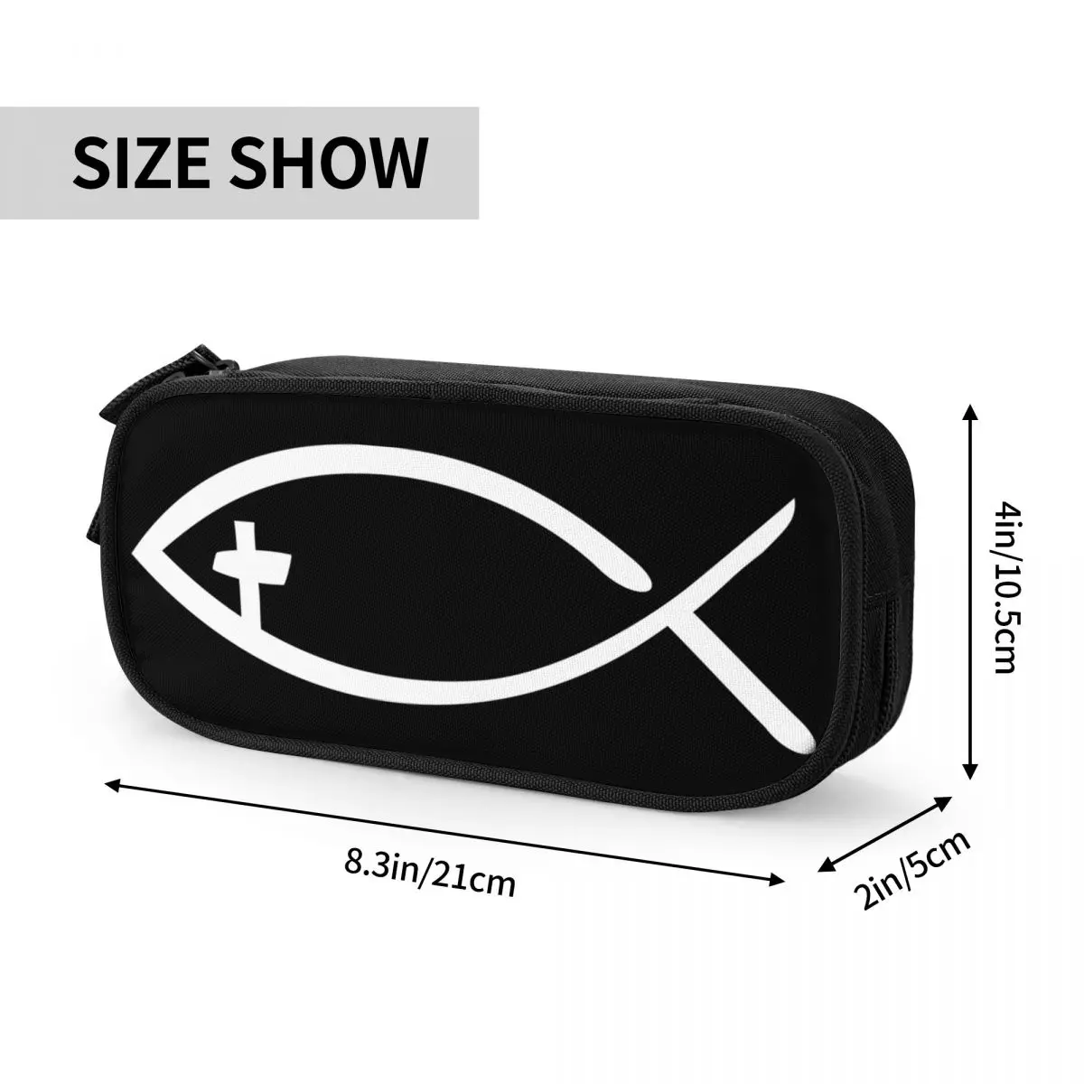 Imagem -04 - Personalizado Jesus Cruz Estojos de Lápis de Peixe Grande Bolsa de Armazenamento Caixa de Caneta Cristã Bolsa de Papelaria para Menina e Menino