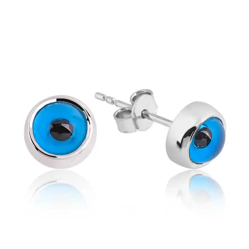 Silver Studded Evil Eye Earrings 925 Sterling Women for Jewelry Wedding Party Birthday Gift - Box - Fashion Girl Accessories