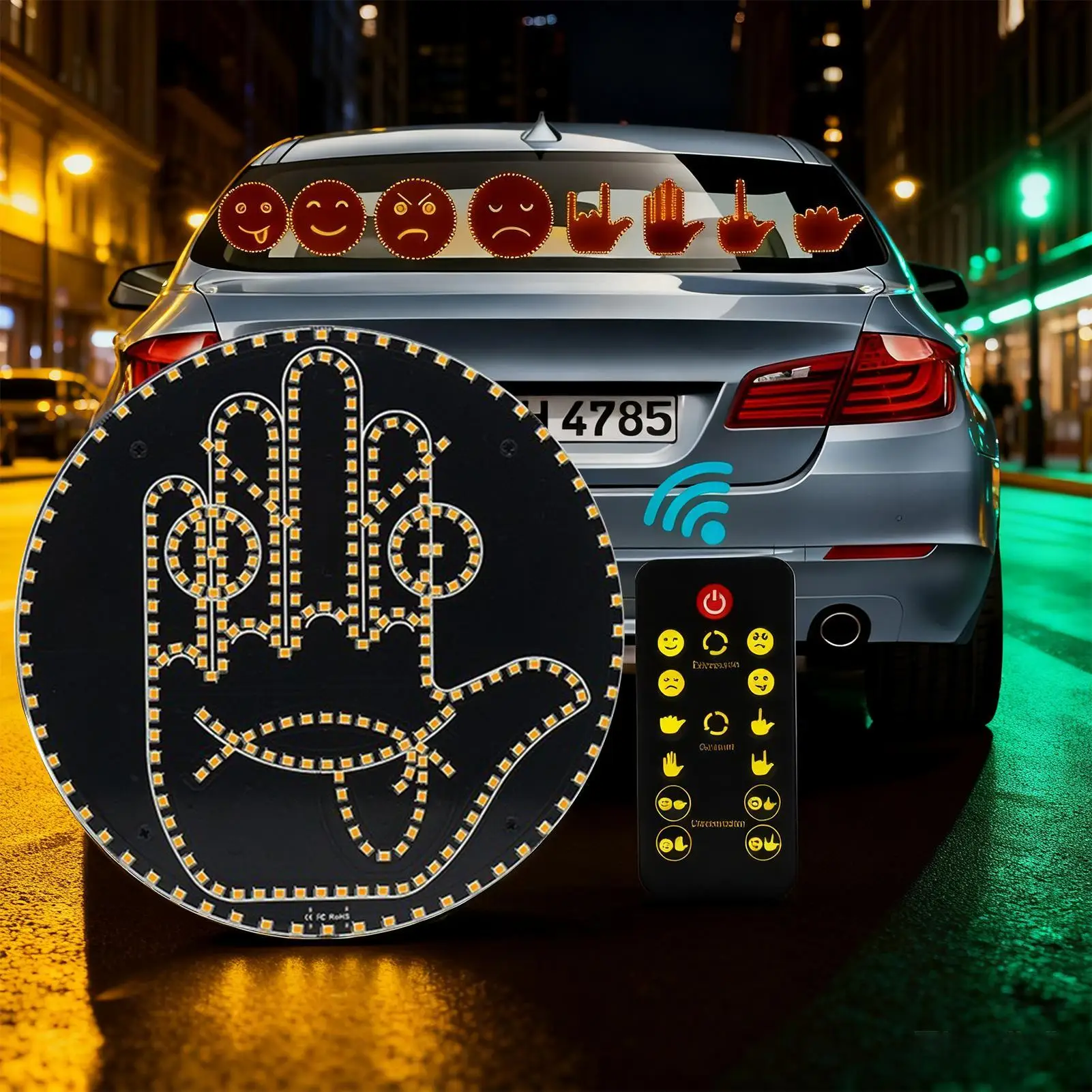 Hand Gesture Light for Car Auto Warning Lamp Car Facial Expression Light Car Interior Rear Windshield LED Warning Brake Light