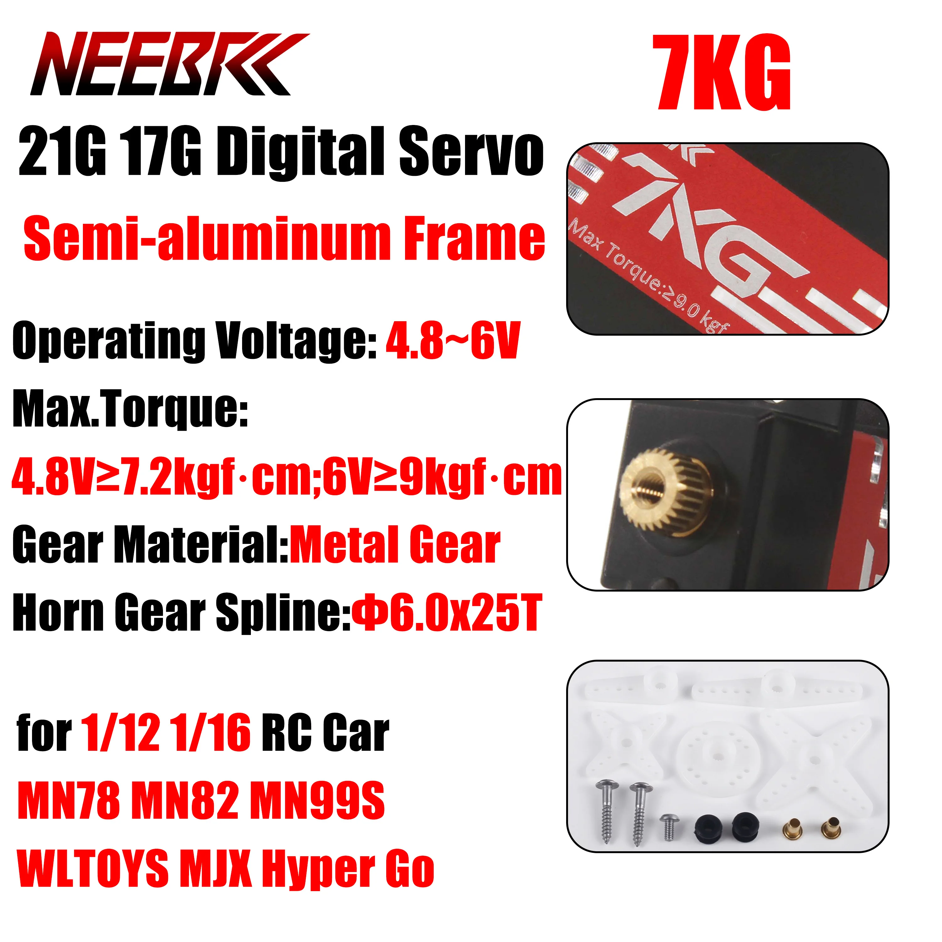 7KG 21G 17G Marco de semialuminio Servo engranaje de Metal Digital para 1/12 1/16 RC coche MN78 MN82 MN99S WLTOYS MJX Hyper Go barco avión de juguete