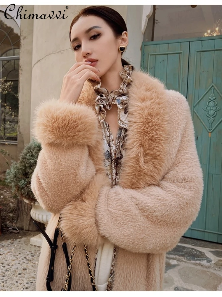 

2025 Winter French Style Elegant Fashion Faux Fox Fur Coats Long Jackets Women Long Sleeves Loose Versatile Warm Plush Overcoats