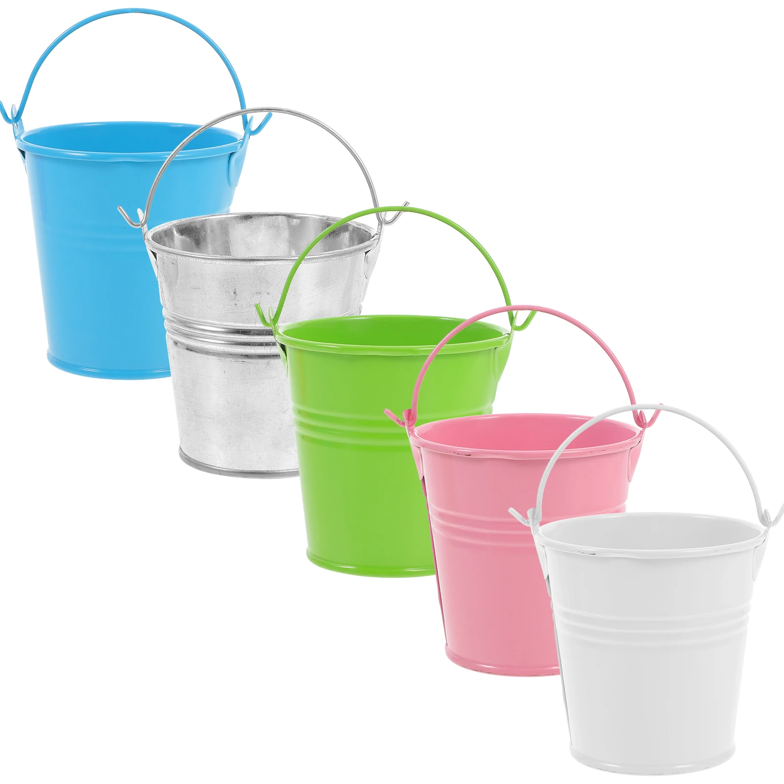 

5pcs Handled Iron Flower Bucket Retro Pot Succulents Planter Pink Silver Green White Metal