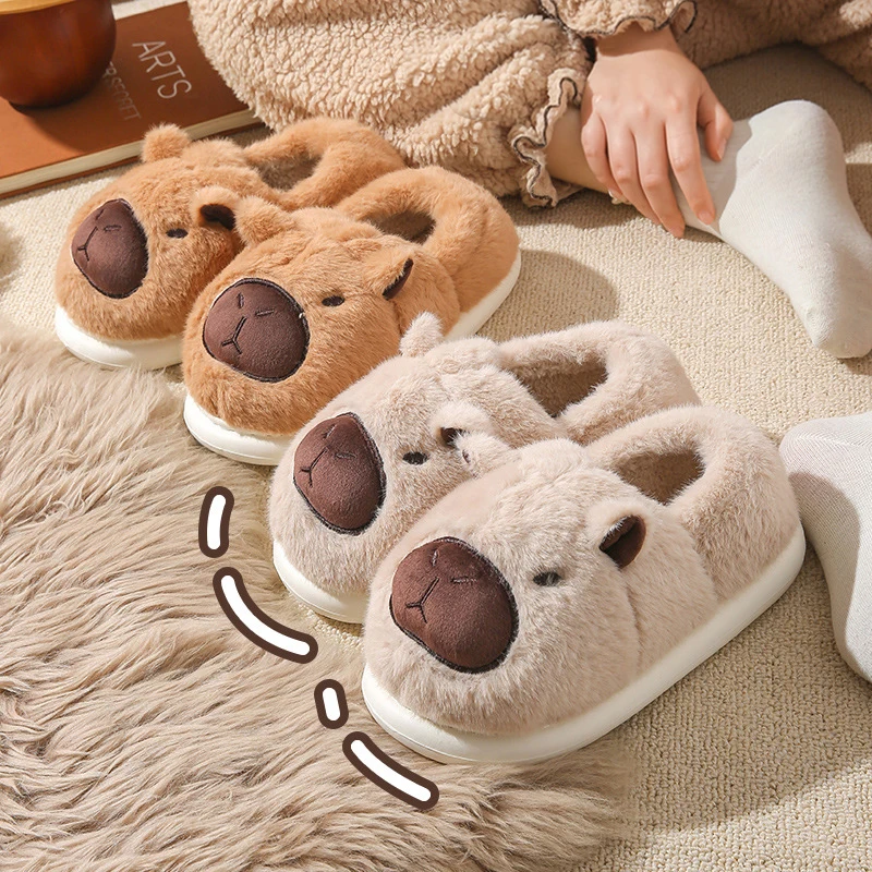 Plush Capybara รองเท้าแตะรองเท้าแตะปิดนิ้วเท้าน่ารัก SLIP-ON House รองเท้าสบาย Furry เดินรองเท้าลื่นสําหรับห้องนอนในร่ม