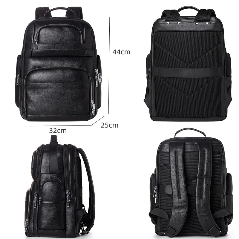 Imagem -06 - Mochila de Pele de Vaca Natural Masculina Mochila de Grande Capacidade Bolsa de Viagem Grande Bolsa para Laptop 100 Couro Genuíno 156 Polegadas