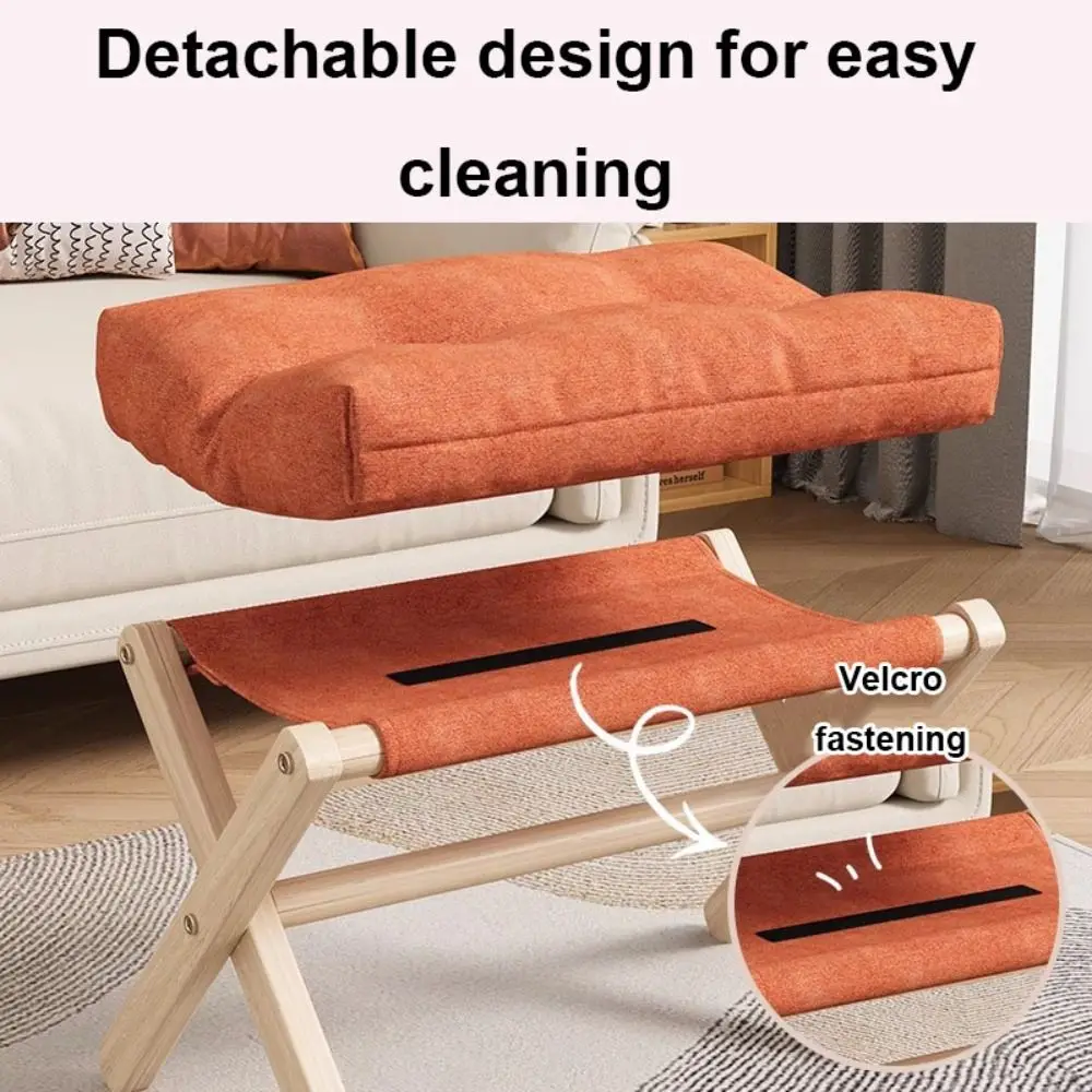 

Solid Wood Foldable Footstool Compact Design Folding Mechanism Footstool Comfortable Support Cotton-filled Cushion Low Stool