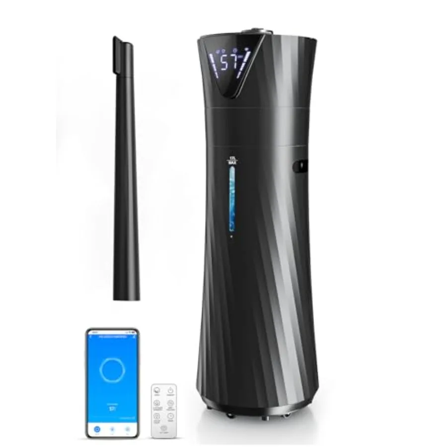 

Ультразвуковой увлажнитель воздуха с холодным туманом, 17 л/4,5 галлонов, для больших помещений, умный, бесшумный, для спальни, офиса, растений, черный, охватывает площадь 2000 футов, 56 часов работы, 24 часа автономной работы