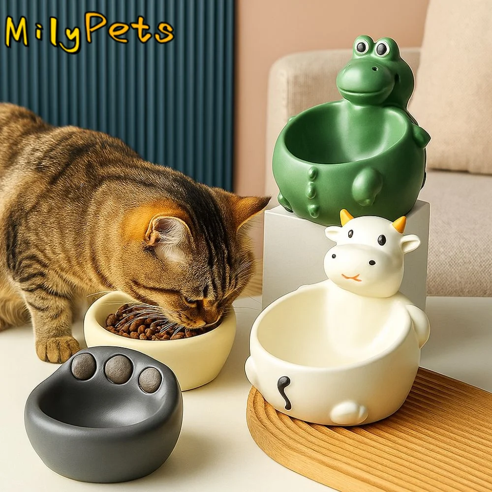 

Large Capacity Ceramic Cat Bowl Non-slip Anti Overturning Anti-tipping Bowl Cute Frog Shape Dog Food Bowl Pet Drinking