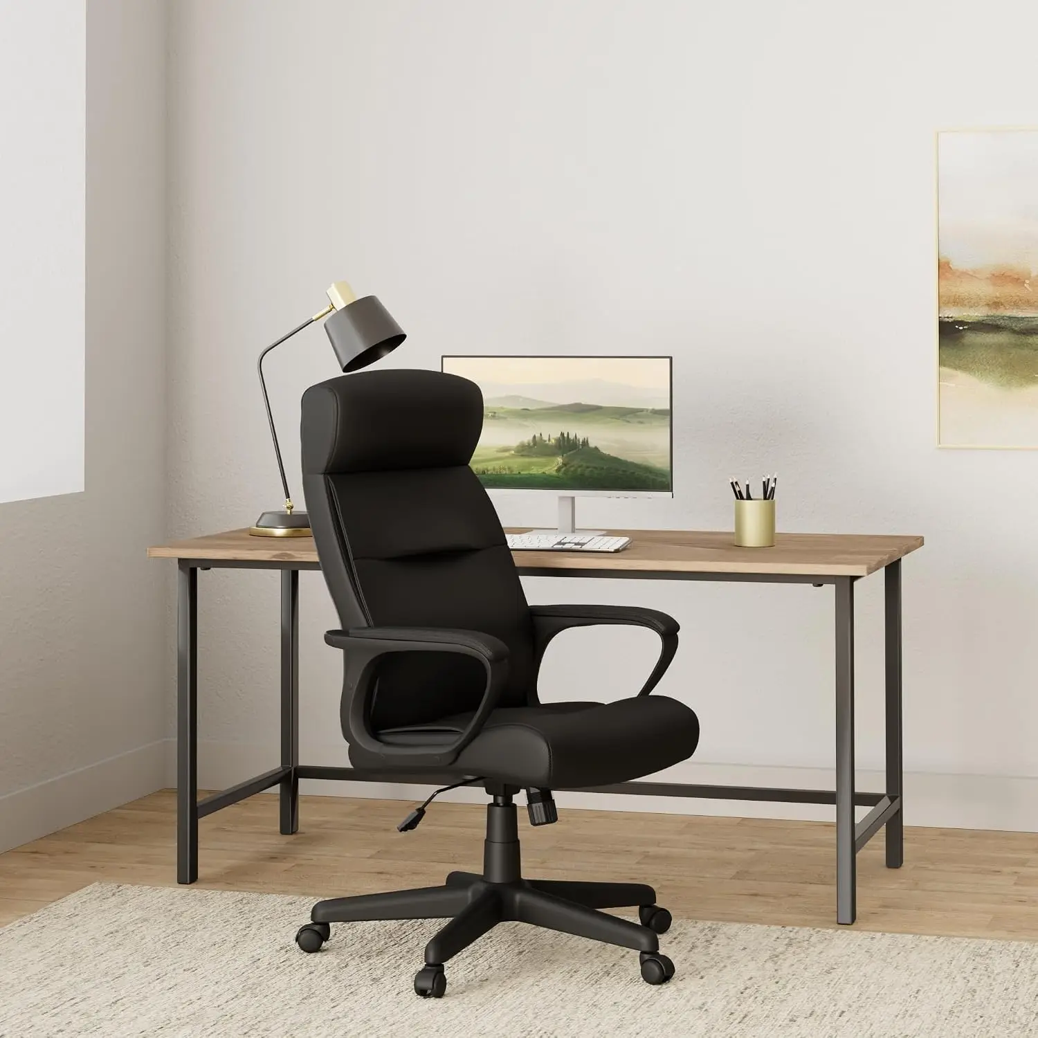 High Back Manager Office Chair, Faux Leather Swivel Seat, Adjustable Height Ergonomic Office & Home, Black, Customized