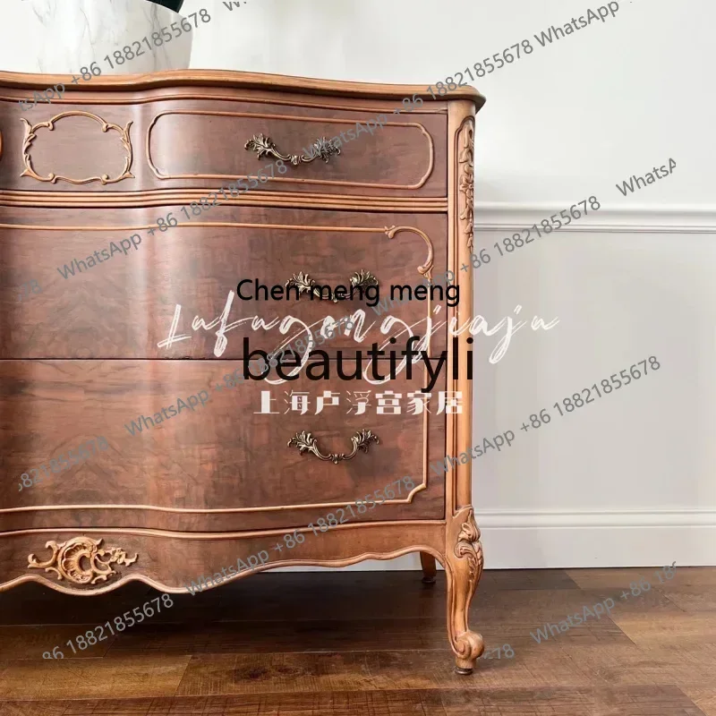D178  retro living room decorative cabinet solid wood carving flower chest small apartment multi-layer household, bedroom locker
