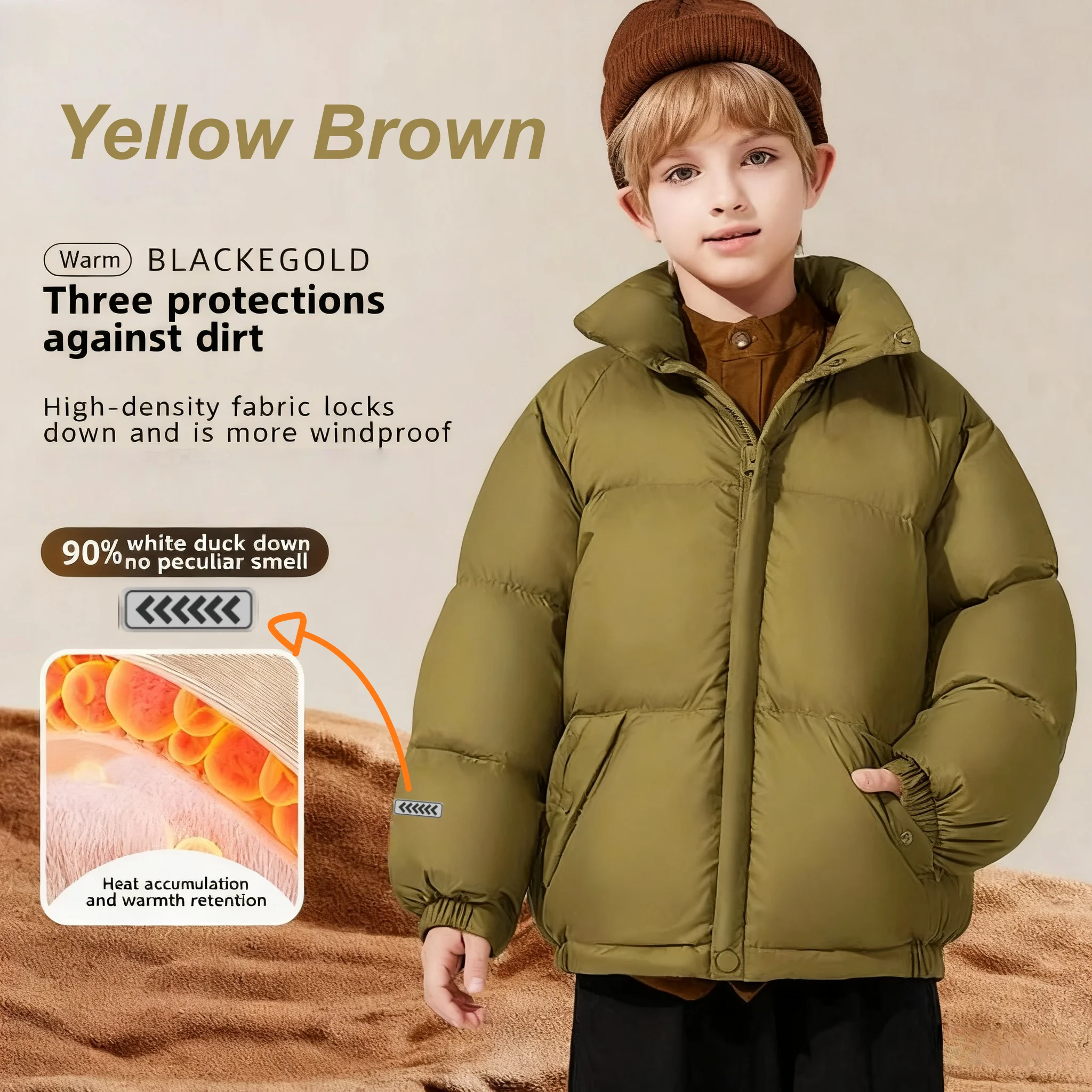 

Kids Down Jacket Stand-up Collar Thickened Windproof Down Jacket Outdoor Sports Lightweight Breathable Children Winter Jacket