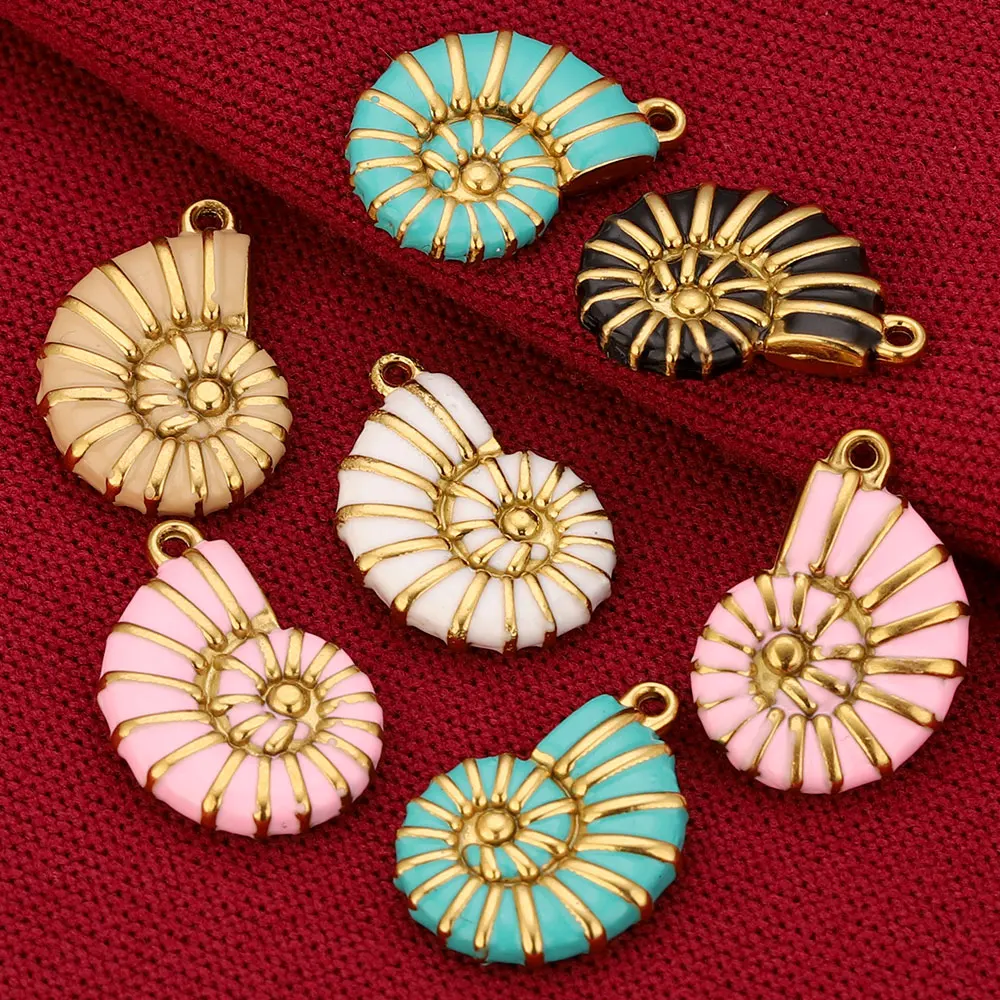 2PCS Stainless Steel Summer Sea Conch Shell Charm Pendants Enamel Charms DIY Jewelry Components for Earrings Necklaces Materials