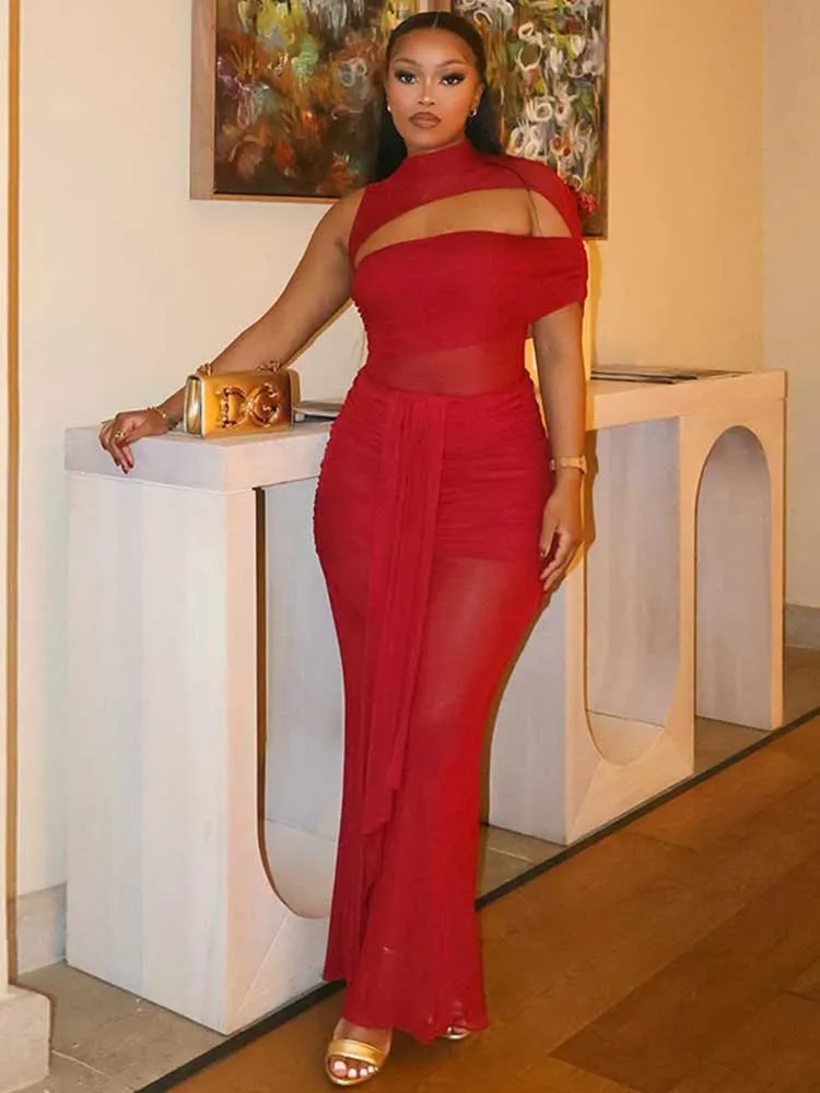 Damska czerwona sukienka świąteczna dzianinowa z wycięciem przy dekolcie seksowne sukienki damskie okrągły dekolt elegancka szykowna wieczorowa długa sukienka wyszczuplająca talię