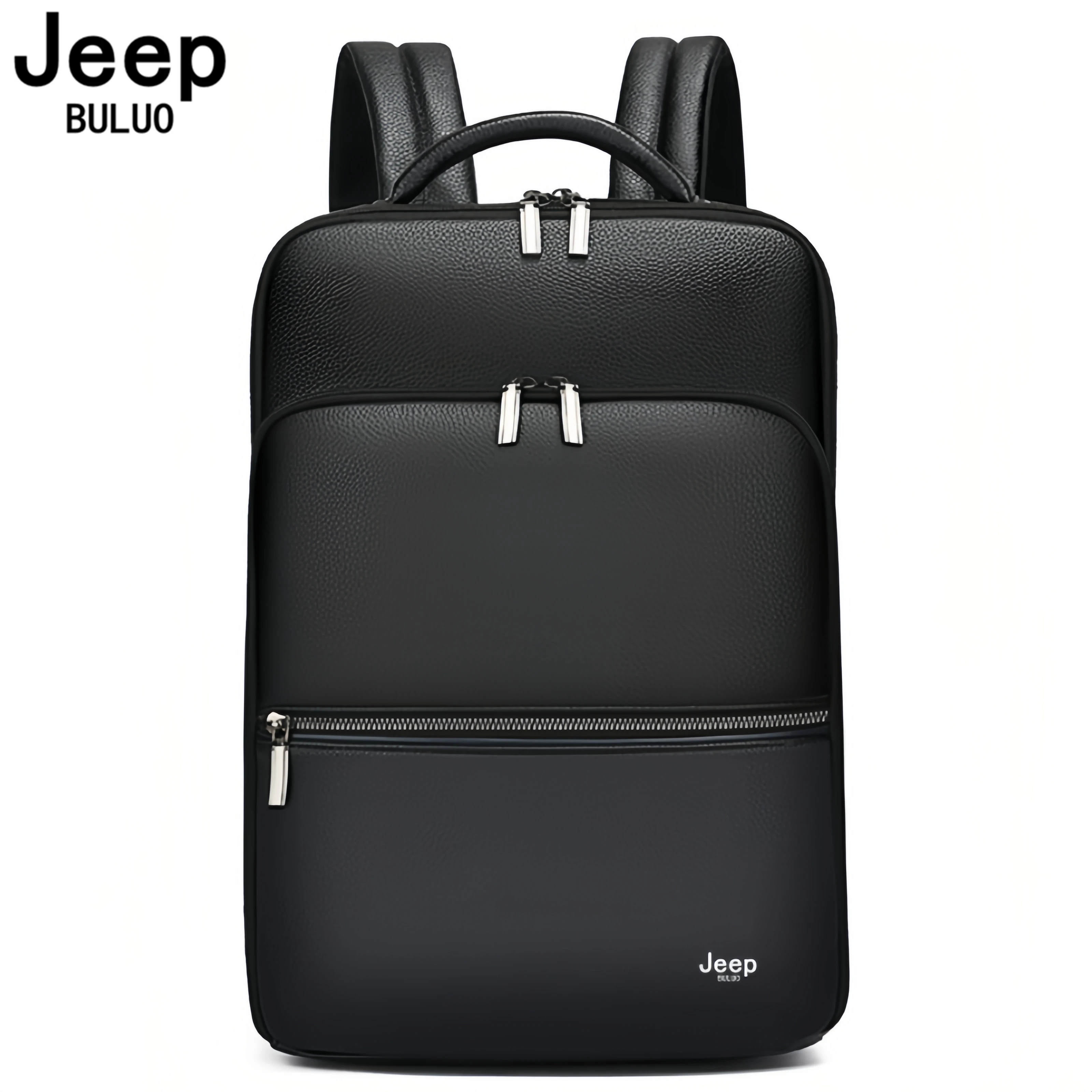 JEEP BULUO School Bag New Men Backpack Genuine Leather Business High Quality Cow Leather 15.6 Inches Laptop Backpacks Travel