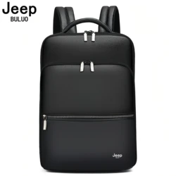 Bolso escolar JEEP BULUO, nueva mochila para hombre, cuero genuino, negocios, cuero de vaca de calidad, mochilas para ordenador portátil de 15,6 pulgadas, mochilas de viaje