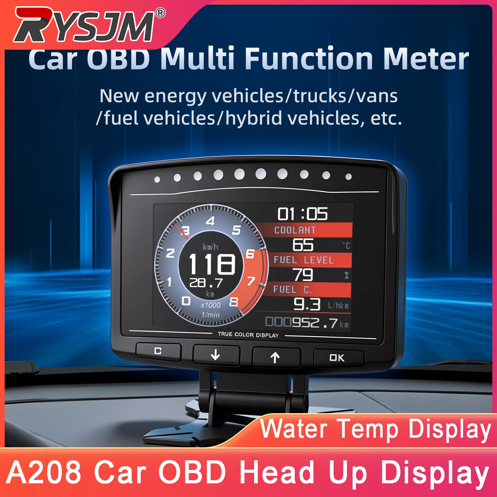 A208 OBD2 Meter On-Board Computer OBD Water Temp Turbo Speed LCD Meter Gauge Car Scanner Automotive Diagnostics Tool