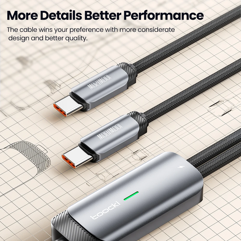 Toocki 2 in 1 Type C Cable 100W USB C To USB C Lightning Cable For iPhone 15 14 13Pro Xiaomi Samsung S23 Fast Charging Data Cord