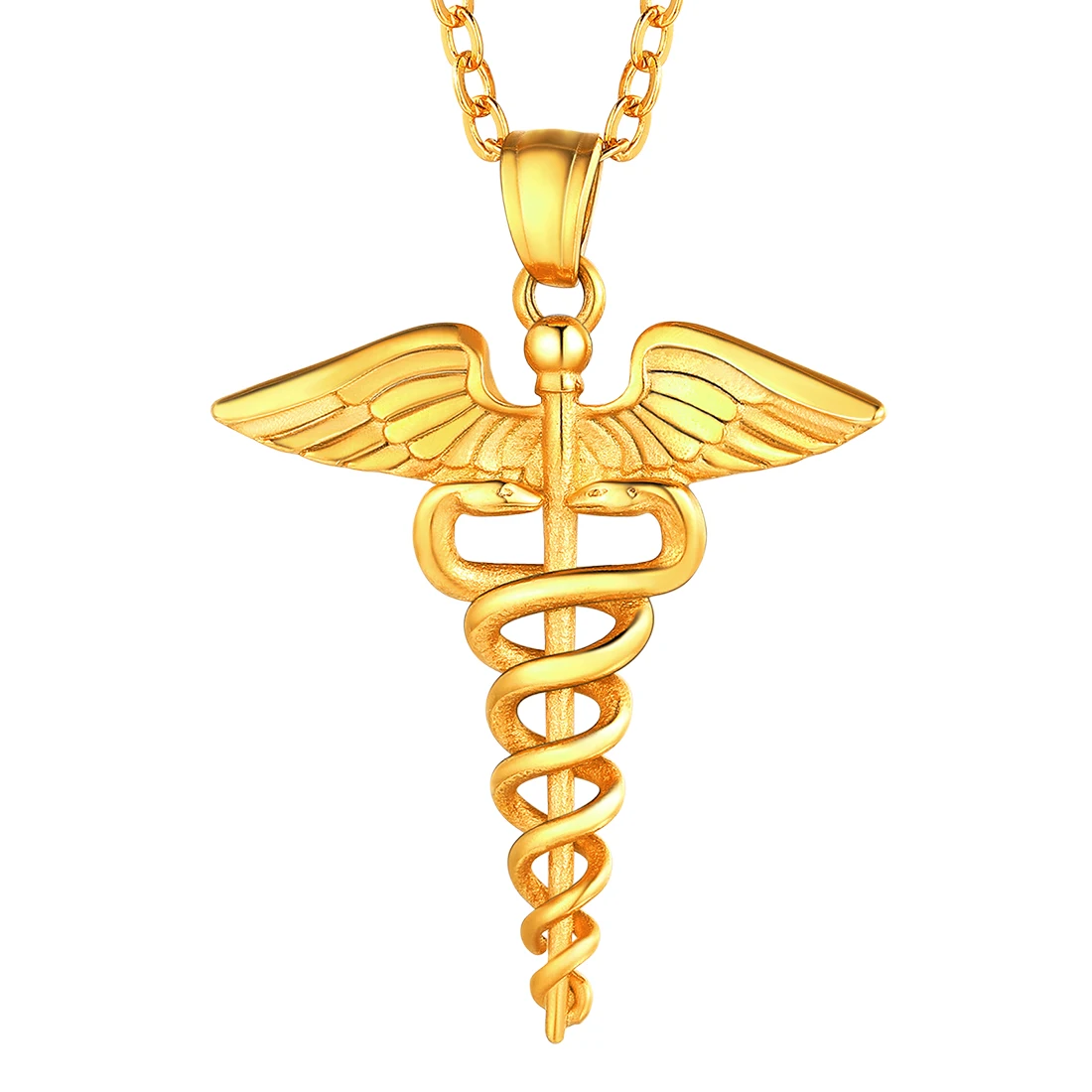 Chainspro Caduceus Pendant Men Gold/Black Color Medical Symbol 316L Stainless Steel Medical Jewelry Nursing Necklace Women P715