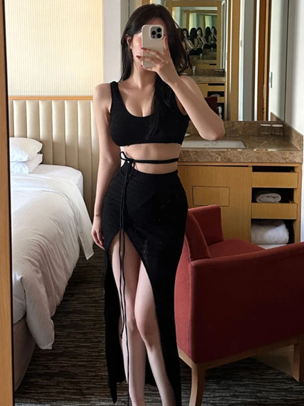 

Bikini Swimwear Women's Tee-piece Pure Desire e Skirt Sle Small Chest Gather Slimming Hot Spring Vaion Sle