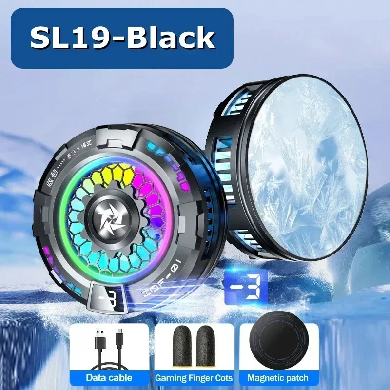 2025 SL19 مروحة تبريد محمولة لأشباه الموصلات، مبرد ألعاب مع ضوء RGB رائع لهاتف iPhone/Samsung/XIAOMI/OPPO/VIVO