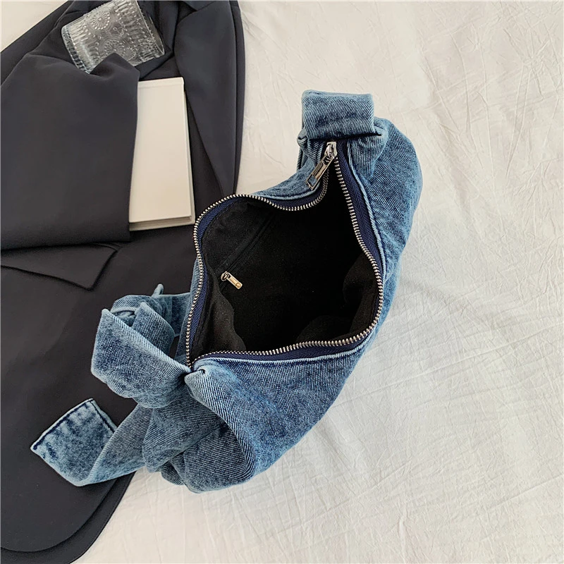 Luxury Designer Jeans Bags Vintage Women Denim Crossbody Tote Fashion Half Moon Shoulder Handbag Large Capacity Messenger Bags