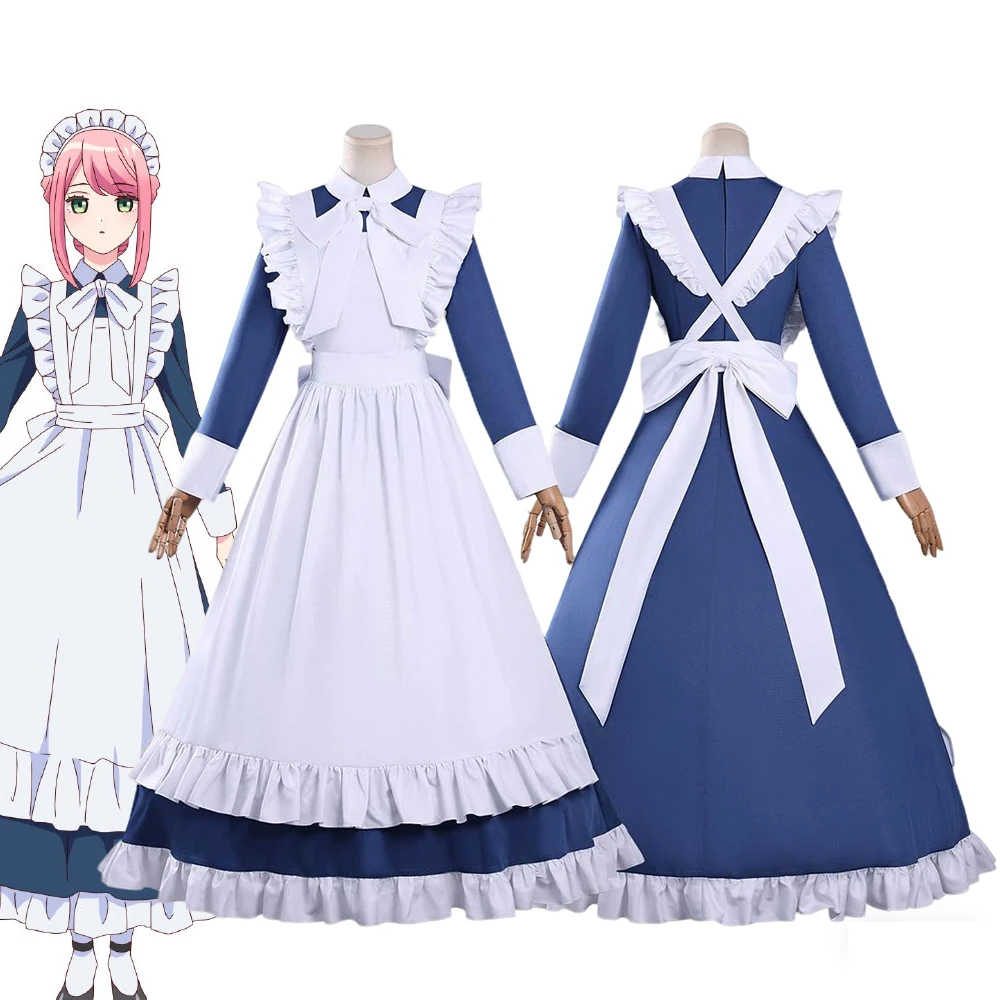 

New Anime Mechanical Marie Cosplay Costume Women Blue Dress Apron Full Set Maid Uniform Carnival Masquerade Clothes Outfit