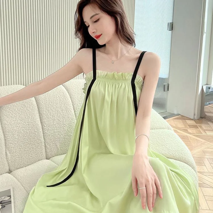 

Летнее домашнее платье больших размеров из ледяного шелка с тонкими бретелями, свободного кроя, в корейском стиле, с эффектом омоложения, А-силуэт, для женщин