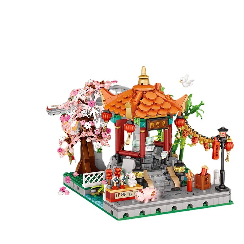 Street Scape LOZ Small Particle Building Blocks Jiangnan Water Town Four Corner Pavilion Assembled Model Brick Toy Birthday Gift