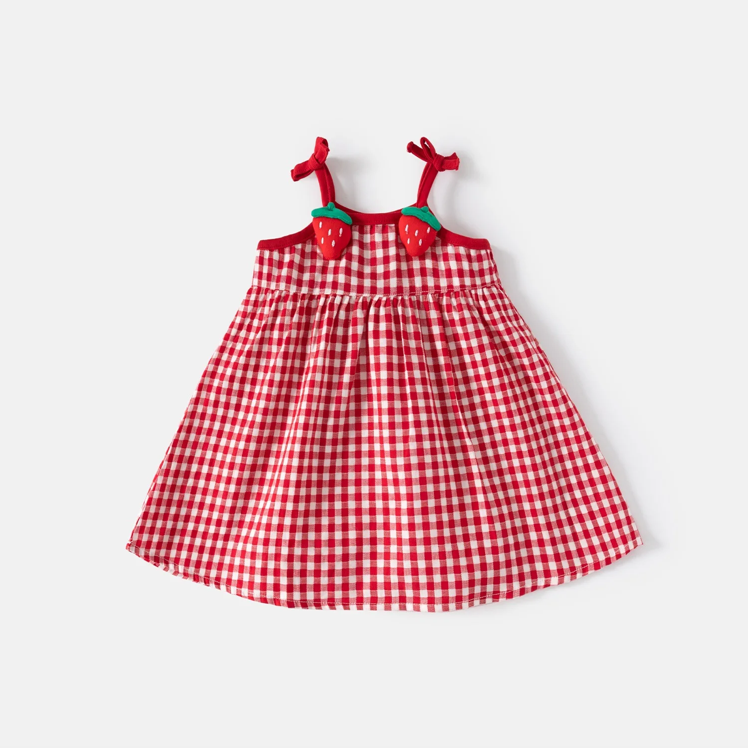Childrens Clothing Girls Dresses Summer Baby Girls Strawberry Camisole Vests Checkered Cotton Princess Dresses
