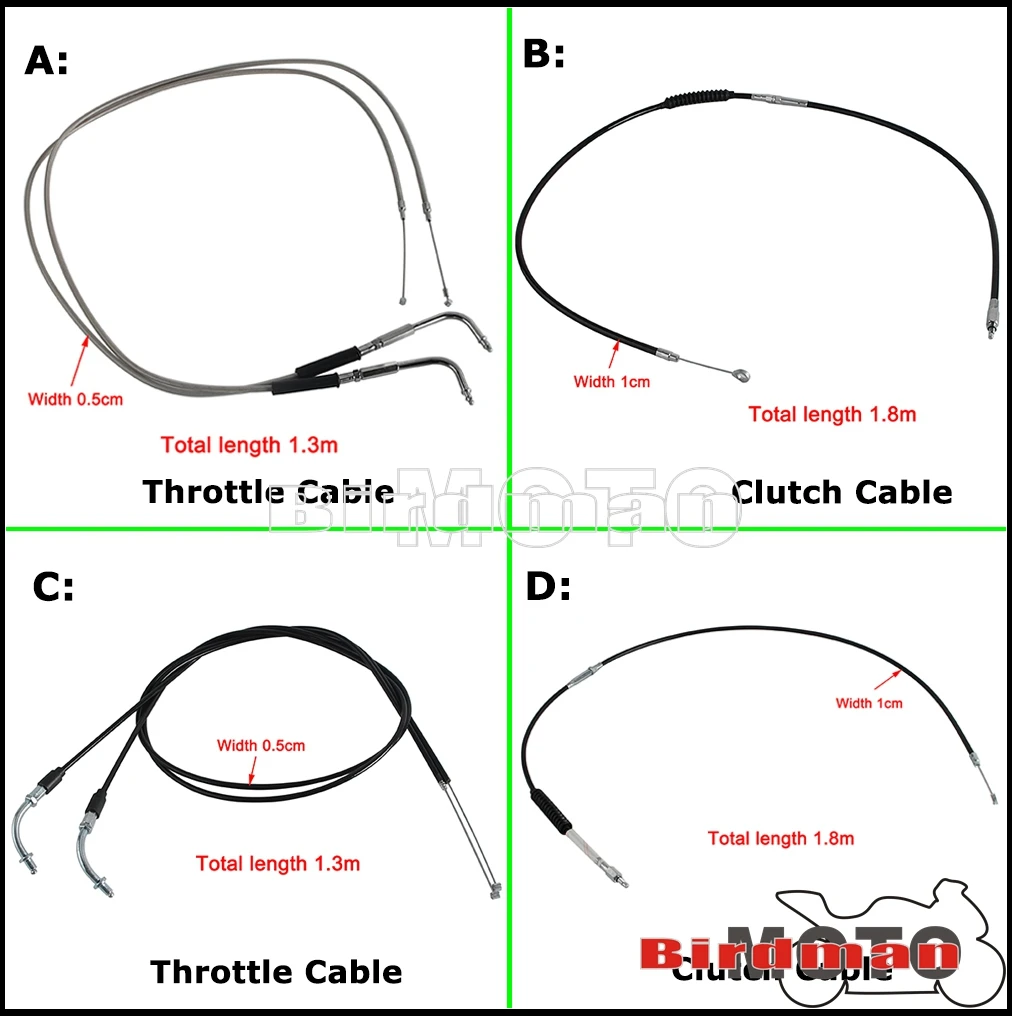 For Harley Sportster XL883 XL1200 XL 883 XL 1200 1996-2015 Lengthened 0.5cm 1.3m Throttle Cable Wire Clutch Line Extension Cable