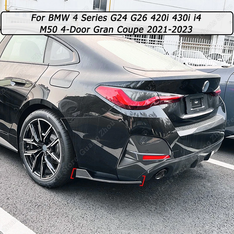 For BMW 4 Series G24 G26 420i 430i i4 M50 4-Door Gran Coupe 2021-2023 Gloss Black ABS Rear Side Bumper Spoiler Protector Tuning