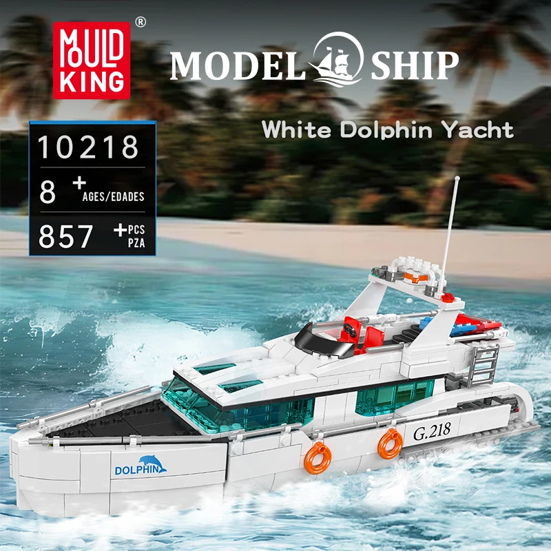 Mould King 10218, modelo de barco, yate delfín blanco, bloques de construcción, modelo de ensamblaje educativo para niños, juguete, regalo de cumpleaños