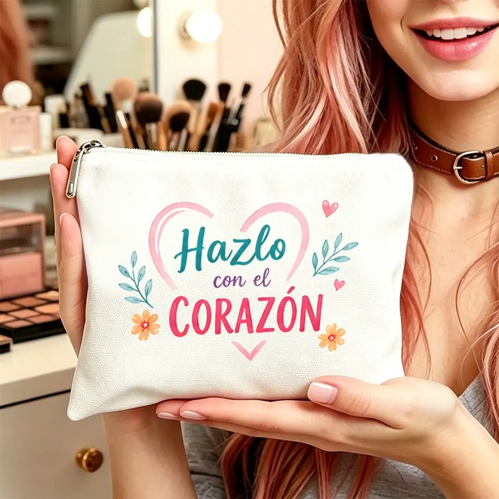 1pc Makeup Bag Cosmetic and Toiletry Pouch Gift for Women Positive Slogan Heart Pattern Mom Daughters Christmas Gift Bag
