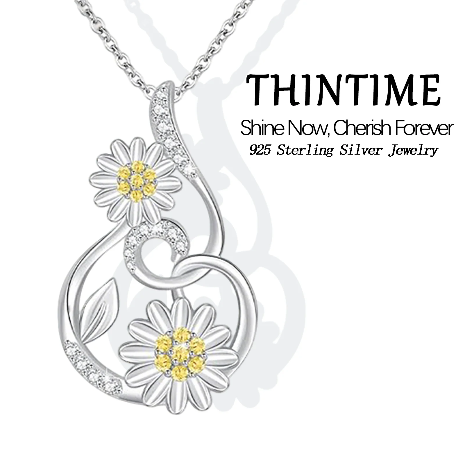 

Ожерелье из стерлингового серебра 925 пробы с подсолнухом для женщин, кулон с цветком, музыкальная нота, ювелирные изделия, подарки для женщин, мама, день матери, день рождения