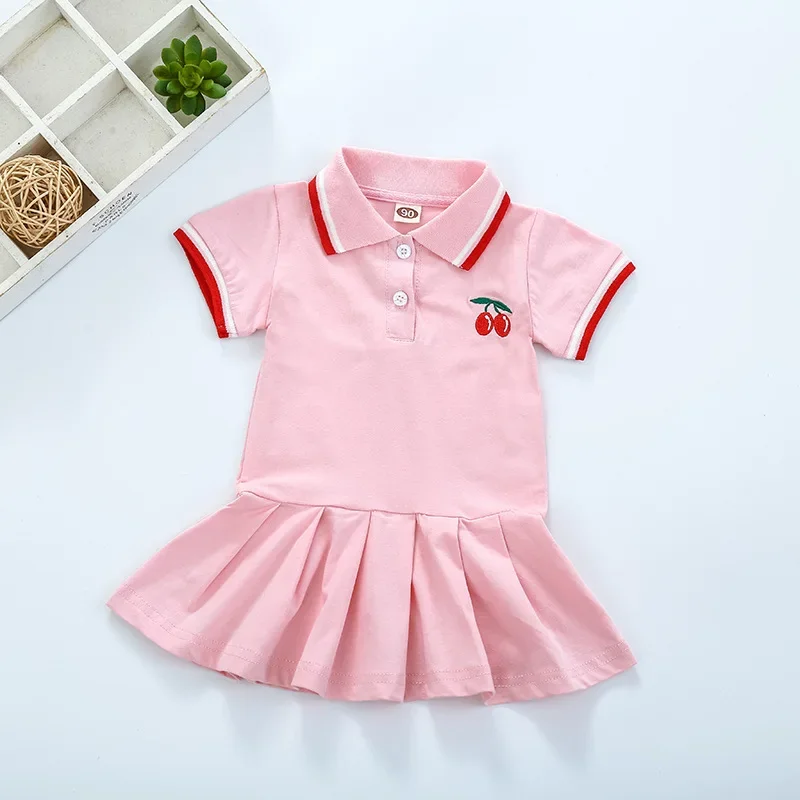 Baby Girls Dresses Spring Summer Toddler Cartoon Embroidery Turn-Down Collar Academy POLO Shirts Childrens Sports Dress Clothing