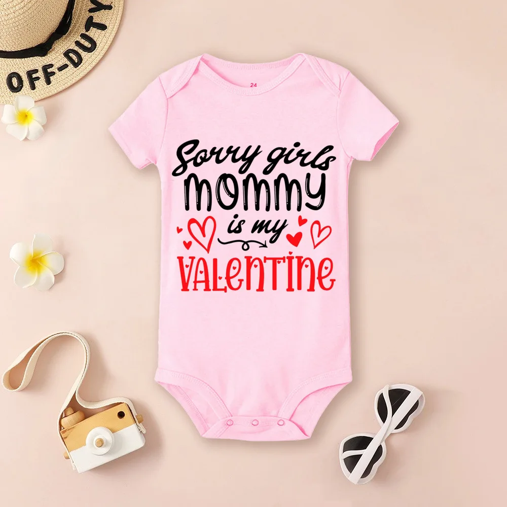 Mommy and Daddy\'s Little Valentine Infant Bodysuit Newborn Clothes Short Sleeve Playsuit Valentine\'s Day Baby Boys Girls Present