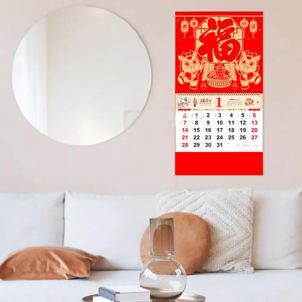 Nieuwjaar Hangende Kalender 2024 Chinese Nieuwjaar Wandkalender Dubbele Spoel Pagina Draaiend Maandelijks Ornament Voor Thuiskantoor Tranen
