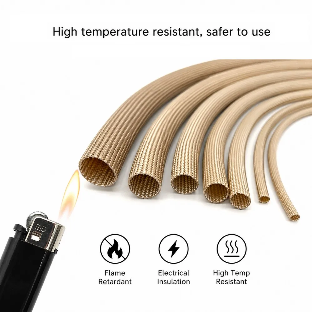 Braided Fiberglass Sleeve 800 Deg.C ID 1/2.5/3/5/6/8/10/12/16/18/20/25/30mm High -temp Insulation Fiber Sleeve Cable Protector