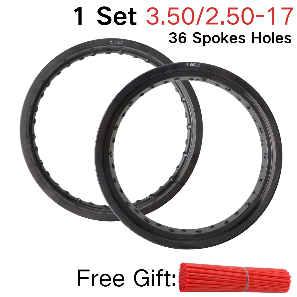 

1set 3.50-17 &2.50-17 36 Spokes Holes Rims Motorcycle 17 Inch Aluminum Alloy Wheel Hub Motocross Front 2.50X17" Rear 3.50X17"