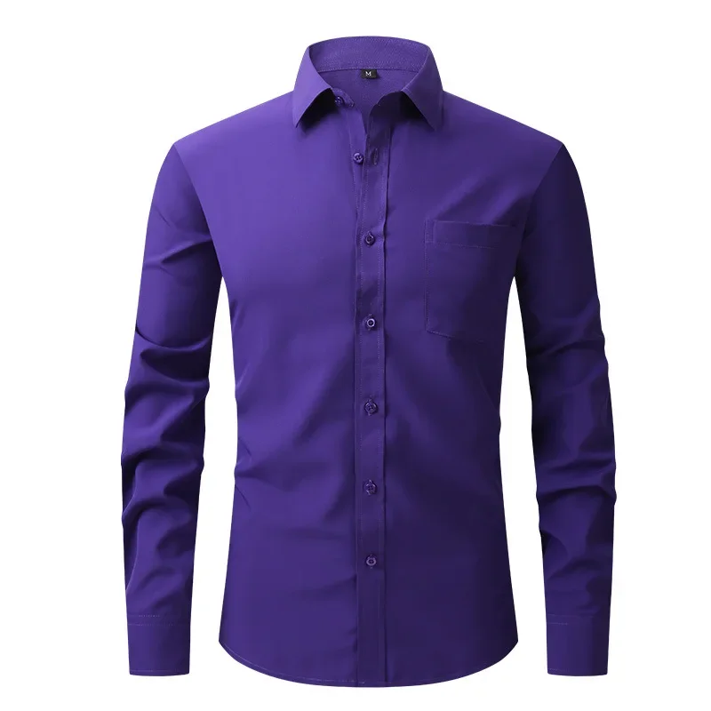 

Spring Summer Long Sleeved Polo Shirt Men Button Solid Color Business Formal Costumes Male Clothing Casual Blouse All Match Tops