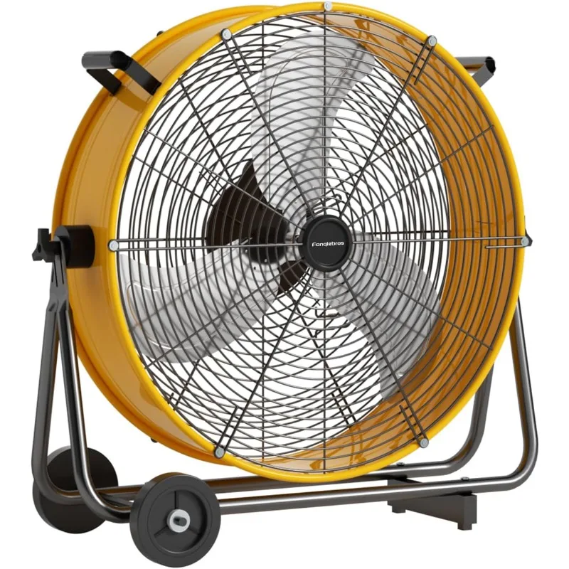 

24-дюймовый сверхмощный металлический барабанный вентилятор, высокоскоростной напольный вентилятор 8800 куб. футов в минуту, 3 скорости, 360 градусов ° Регулируемый наклонный передвижной промышленный барабанный вентилятор