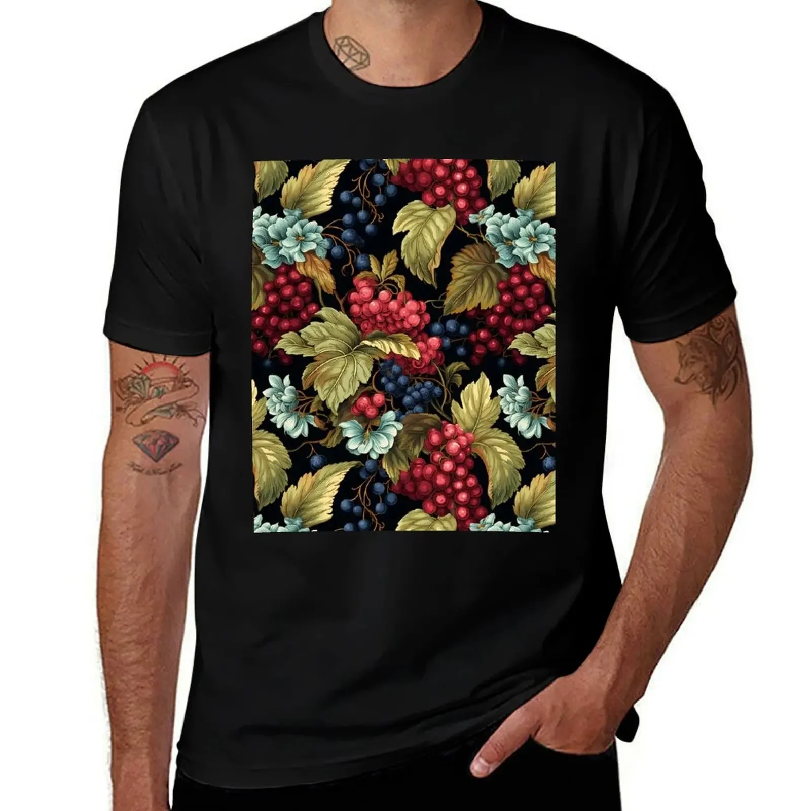 Victorian Grapes pattern T-Shirt graphic t shirt vintage Anime t-shirt mens designer t shirt