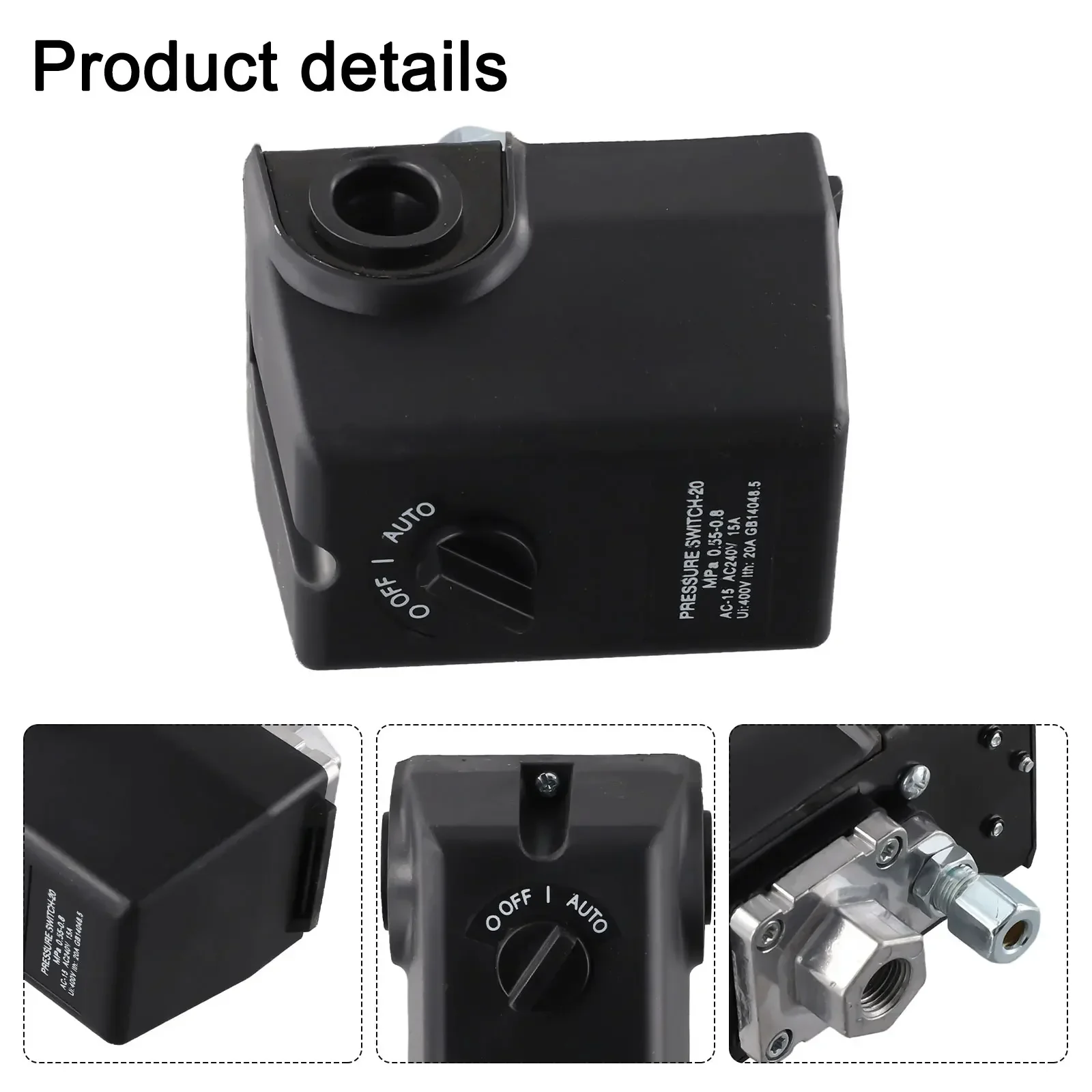 Horizontal Air Compressor Pressure Switch 15A 220V Featuring Robust Construction and Adjustable Pressure for Various Pump Types