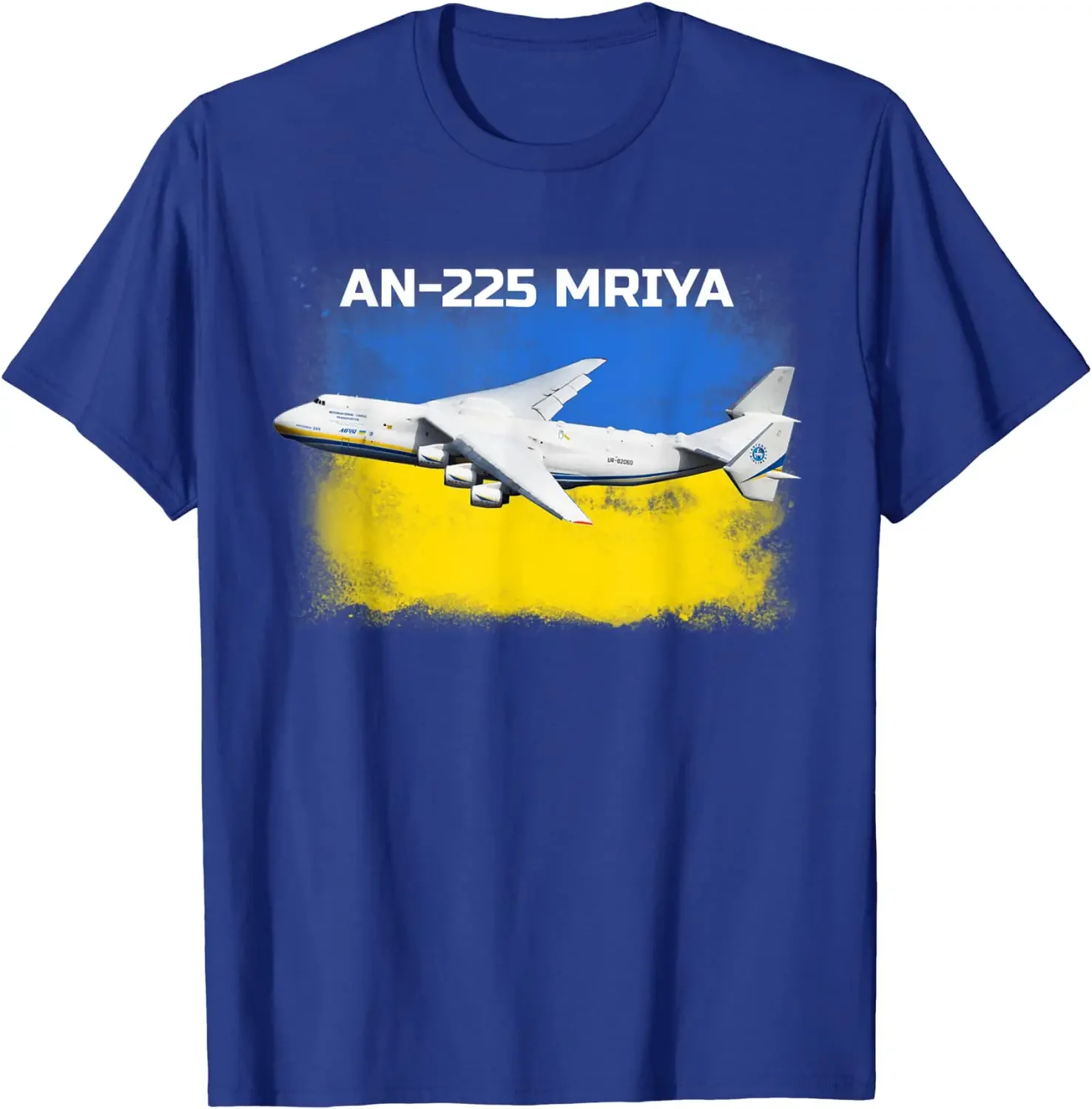 Ukrainian Flag An-225 Mriya Strategic Cargo Aircraft T-Shirt 100% Cotton O-Neck Summer Short Sleeve Casual Mens T-shirt