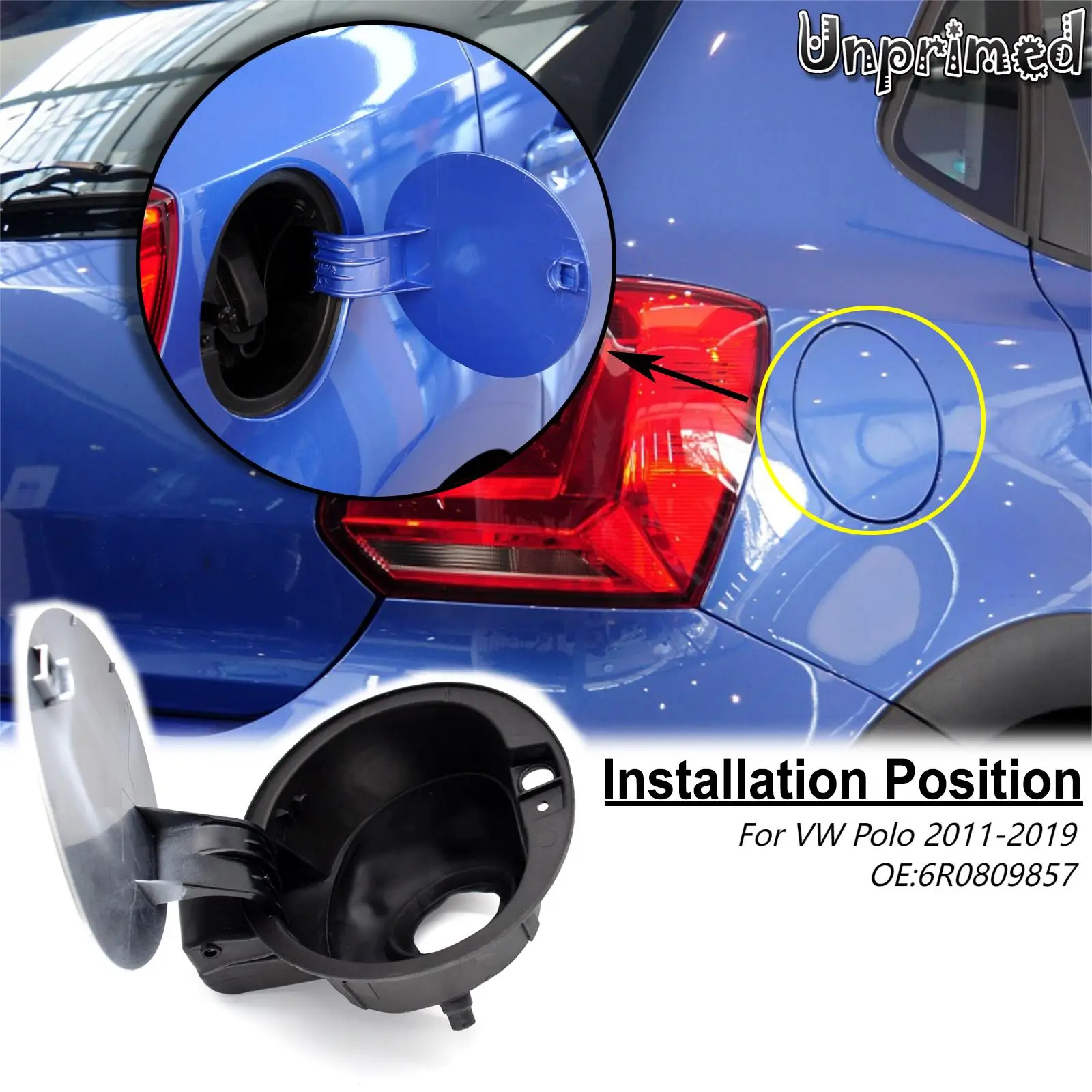 Tapa de llenado de tanque de combustible sin imprimación, cubierta de Gas, tapa de solapa para VW Polo 2011, 2012-2019, 6R0809857, accesorios de
