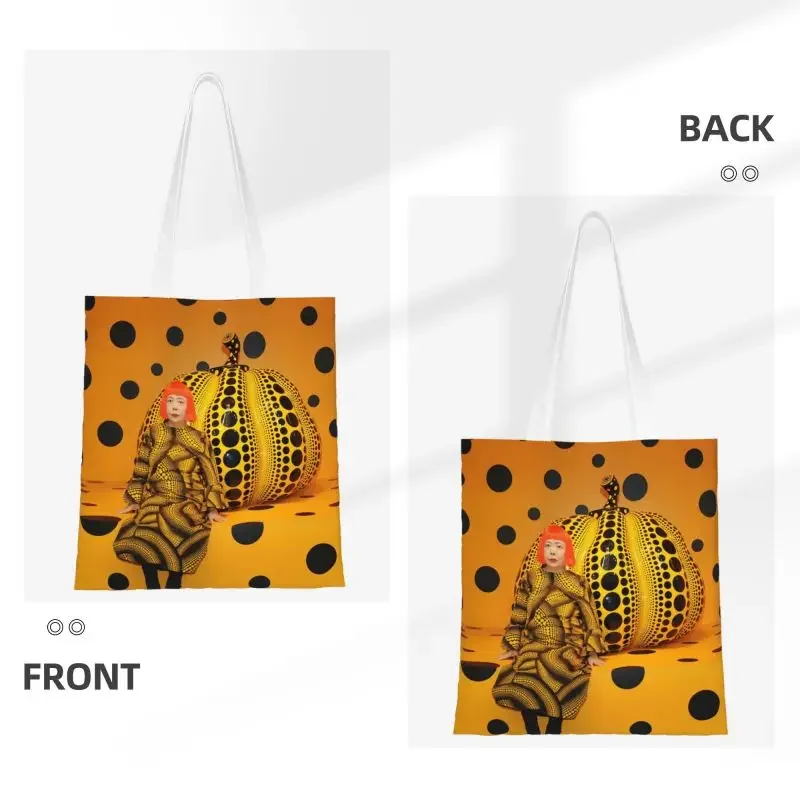 Yayoi Kusama Polka Dot Groceries Shopping Bag Cute Printing Canvas Shopper Shoulder Tote Bag Durable Japanese Artist Handbag